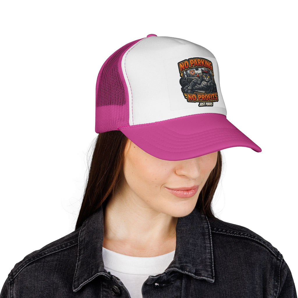 Trucker Cap — "No Parking No Profits" Vintage Cat Graphic