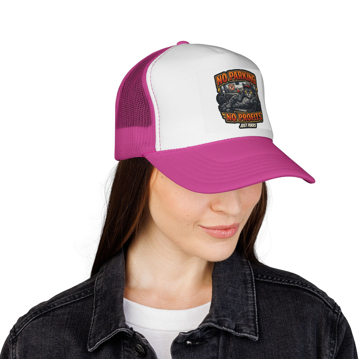 Trucker Cap — "No Parking No Profits" Vintage Cat Graphic