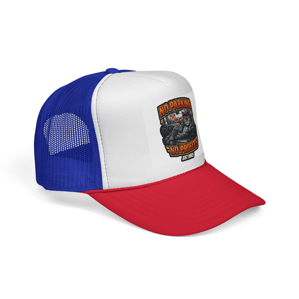 Trucker Cap — "No Parking No Profits" Vintage Cat Graphic