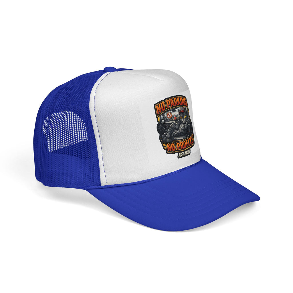 Trucker Cap — "No Parking No Profits" Vintage Cat Graphic
