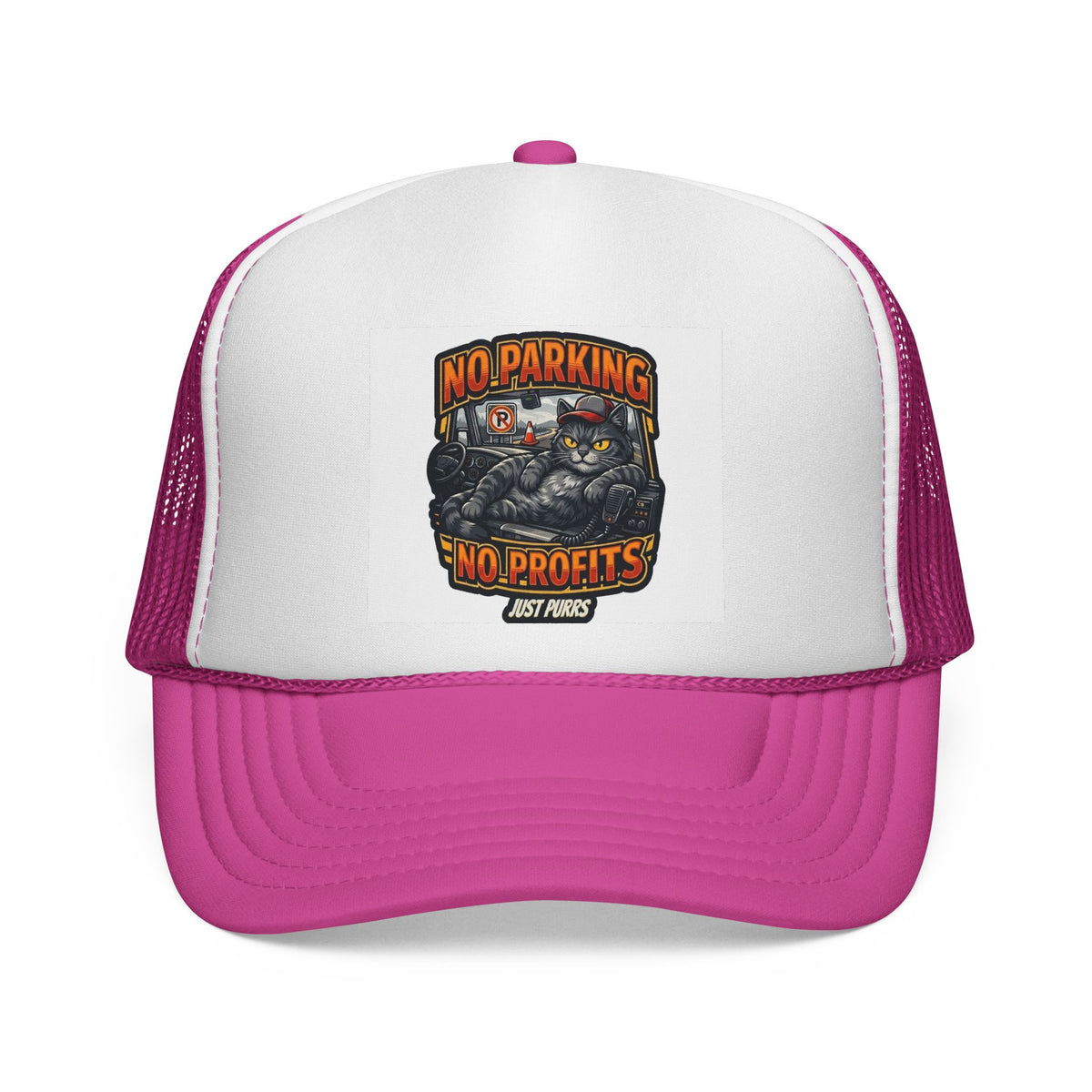 Trucker Cap — "No Parking No Profits" Vintage Cat Graphic