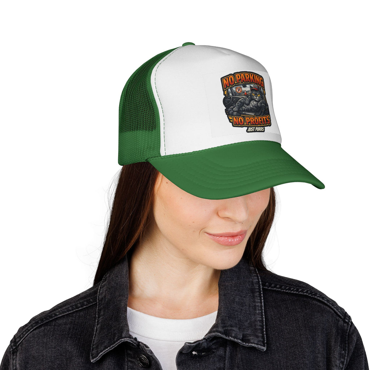 Trucker Cap — "No Parking No Profits" Vintage Cat Graphic