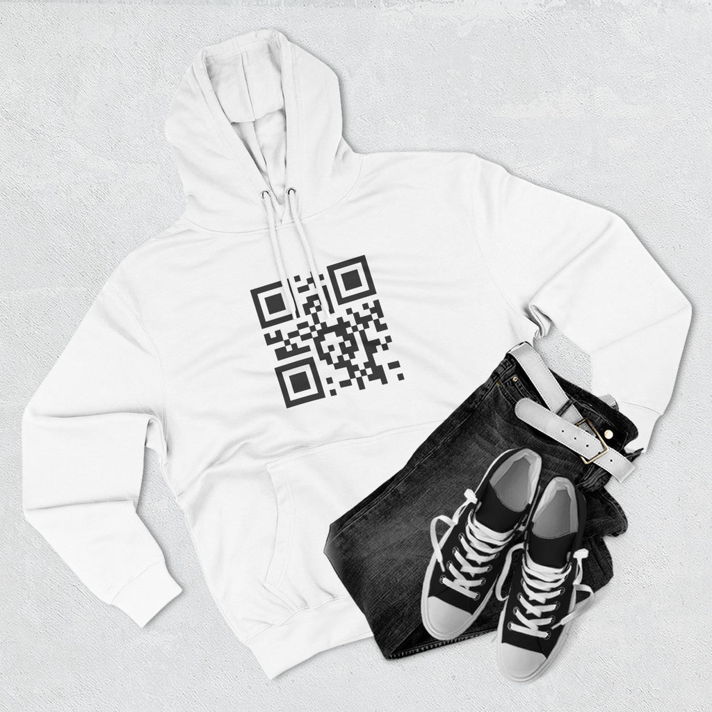 QR Code Hoodie — "I can't help you but my corporate approval software can" Minimal Tech Humor Fleece Hoodie