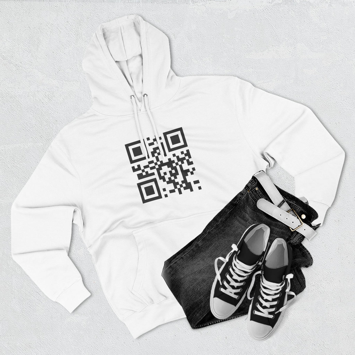 QR Code Hoodie — "I can't help you but my corporate approval software can" Minimal Tech Humor Fleece Hoodie