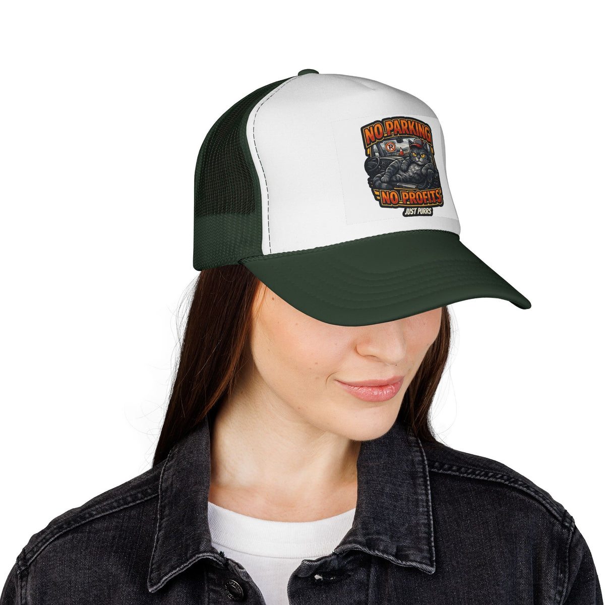Trucker Cap — "No Parking No Profits" Vintage Cat Graphic