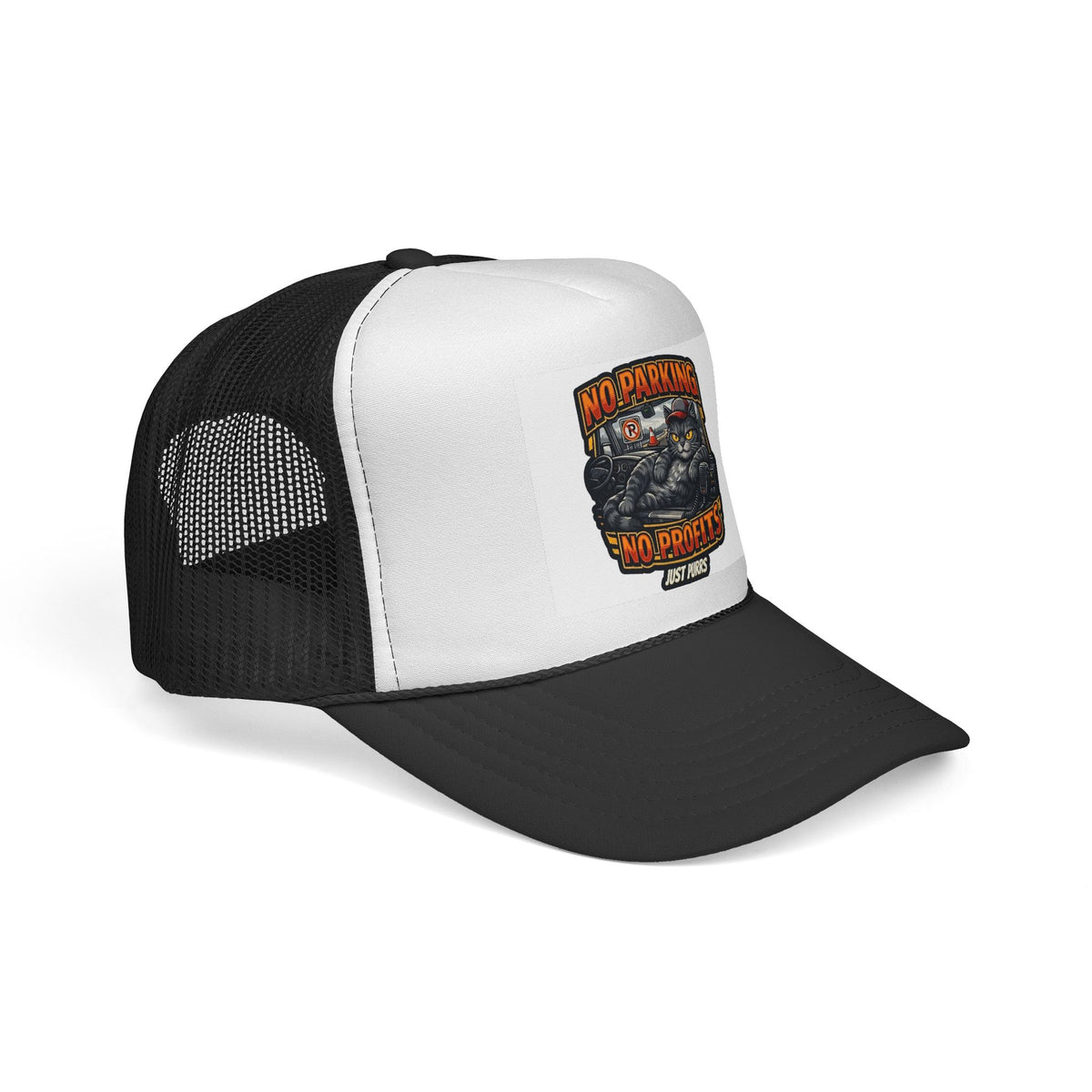 Trucker Cap — "No Parking No Profits" Vintage Cat Graphic