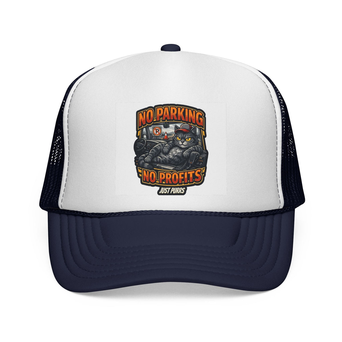 Trucker Cap — "No Parking No Profits" Vintage Cat Graphic
