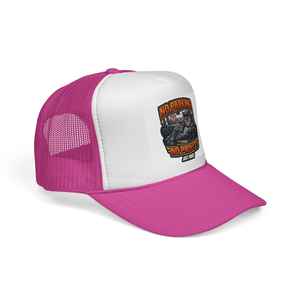 Trucker Cap — "No Parking No Profits" Vintage Cat Graphic
