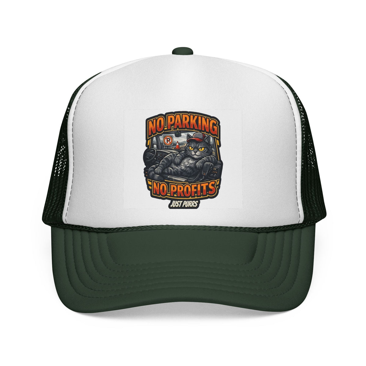Trucker Cap — "No Parking No Profits" Vintage Cat Graphic