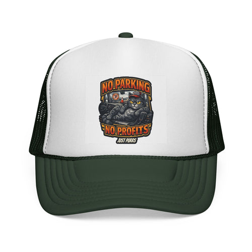 Trucker Cap — "No Parking No Profits" Vintage Cat Graphic