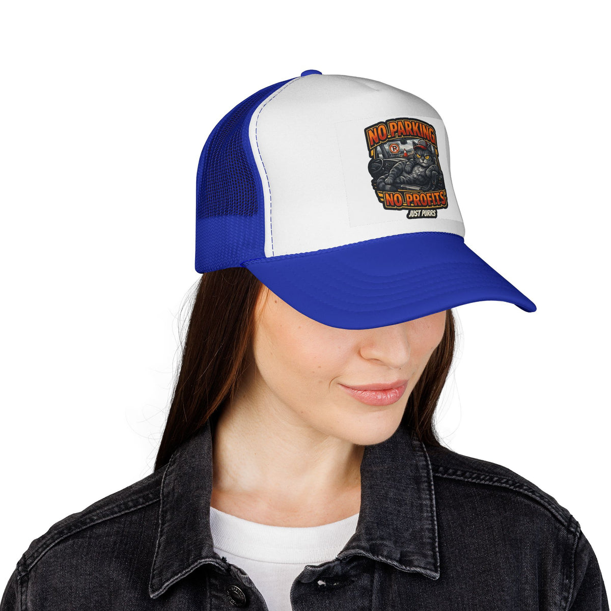 Trucker Cap — "No Parking No Profits" Vintage Cat Graphic