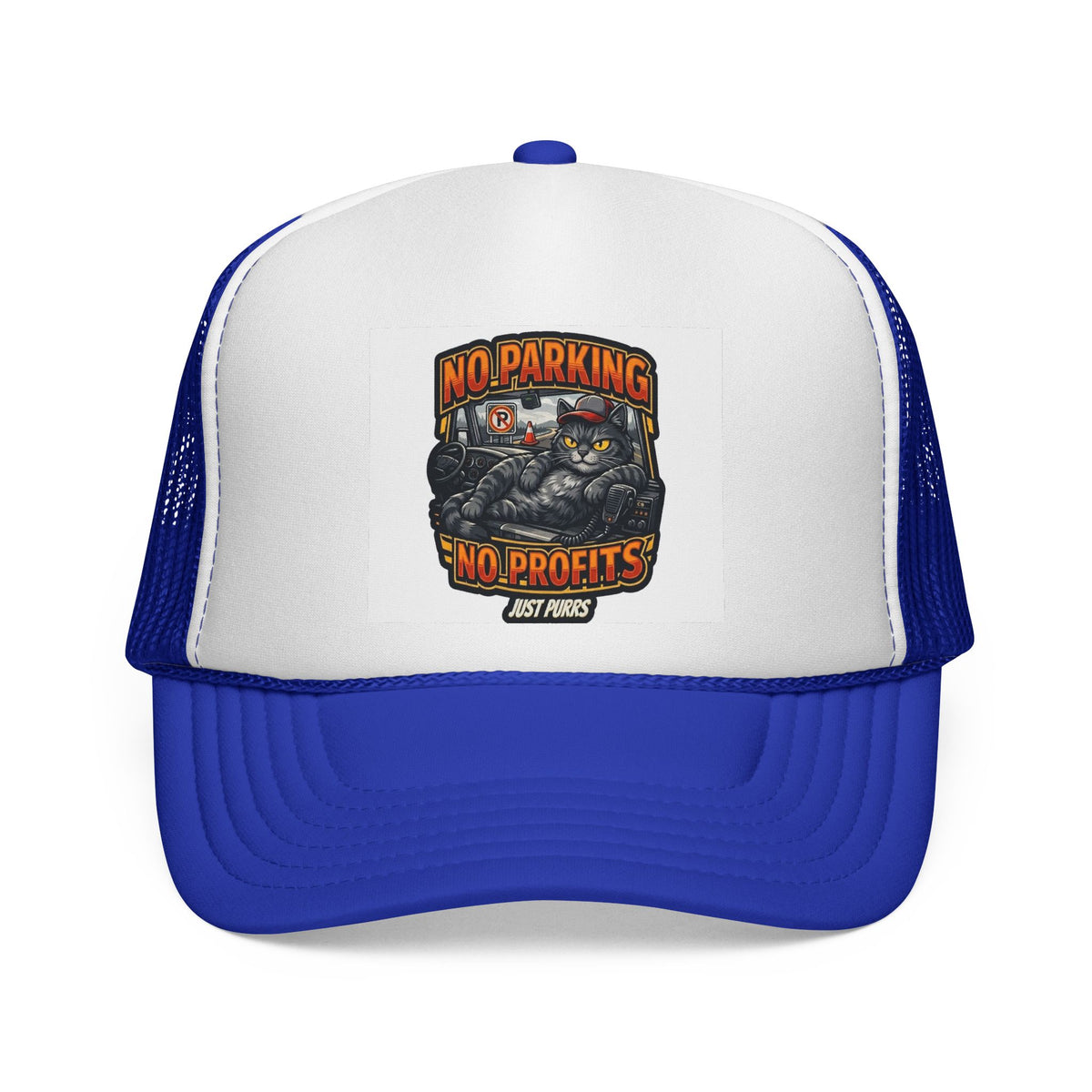 Trucker Cap — "No Parking No Profits" Vintage Cat Graphic
