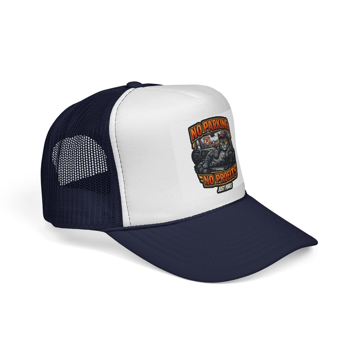 Trucker Cap — "No Parking No Profits" Vintage Cat Graphic
